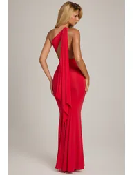 Jersey One-Shoulder Maxi Dress in Scarlet Red - 7