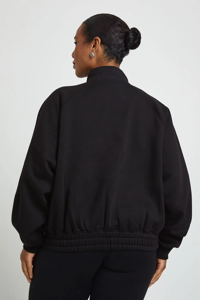 Plus Popper Detail Funnel Neck Sweat Bomber Sweatshirt - black - 2