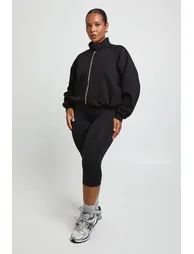 Plus Popper Detail Funnel Neck Sweat Bomber Sweatshirt - black