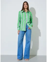 Green Striped Long Sleeve Regular Fit Shirt - 1