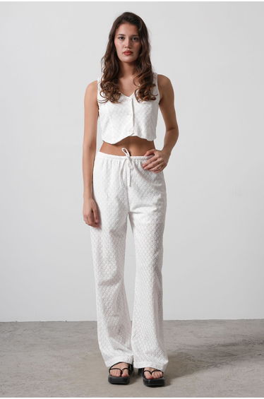 White Laced Brode Straight Cut Trousers product thumbnail 3
