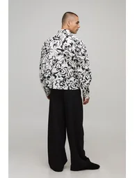 Oversized Boxy Long Sleeve Abstract Print Shirt - white - 1