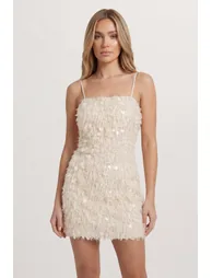 Textured Fluffy Sequin Mix Mini Dress - 1
