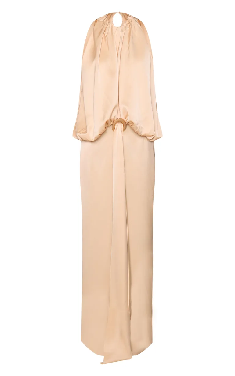 Lemon Satin Ruched Bodice Trim Detail Maxi Dress - 4