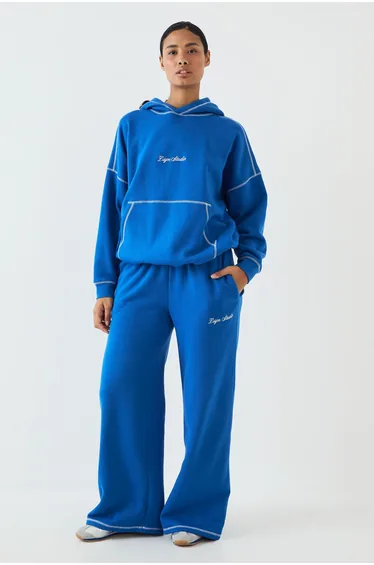 DSGN Studio Script Contrast Stitched Hooded Tracksuit - cobalt