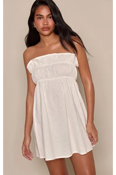 Cream Linen Look Bandeau Shift Dress