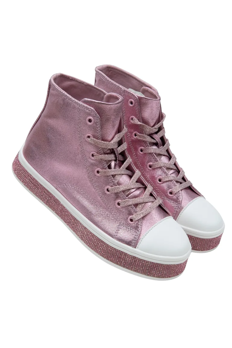 Lemonade Crystal Canvas High Top Trainers Pink - 10