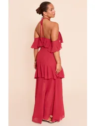 Shape red Chiffon Tiered Maxi Dress - 1