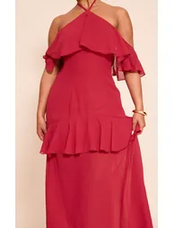 Shape red Chiffon Tiered Maxi Dress - 3