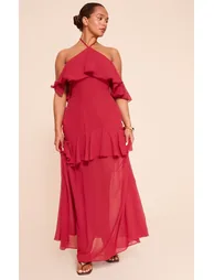 Shape red Chiffon Tiered Maxi Dress - 5