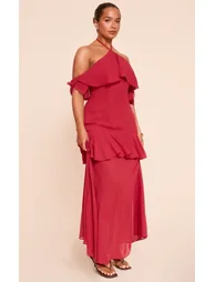 Shape red Chiffon Tiered Maxi Dress - 2