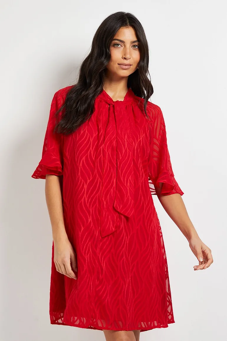 Burn Out Cape Sleeve Shift Dress - 1