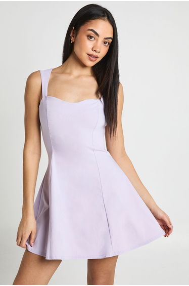 Bengaline Sweetheart Neck Cap Sleeve Skater Dress - lilac product thumbnail 2