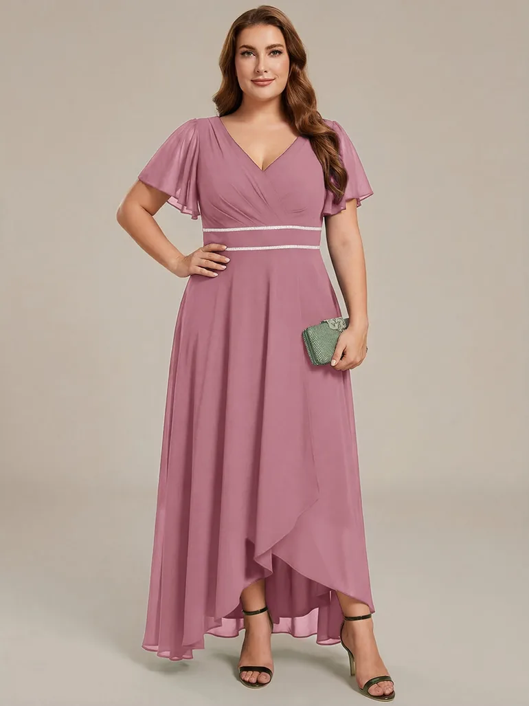 ever DAKOTA|Double V-Neck Waist Trimmed Chiffon Formal Evening Dress - 8