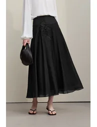 Lace Trim Spliced Skirt - 1