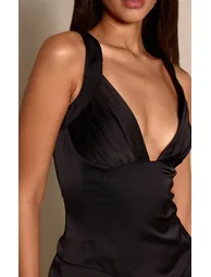 Black Satin Cup Detail Bodycon Mini Dress - 3