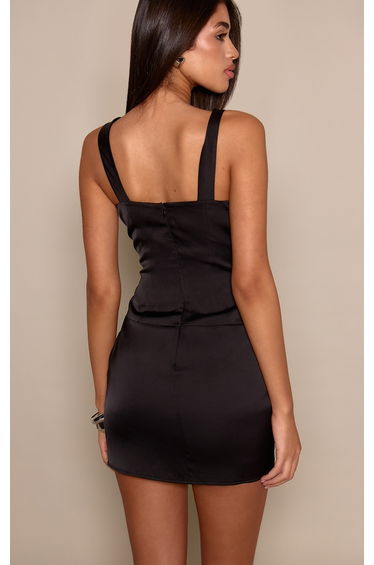 Black Satin Cup Detail Bodycon Mini Dress product thumbnail 2