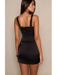 Black Satin Cup Detail Bodycon Mini Dress - 1