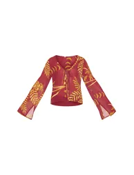 Brown Sheer Floral Long Sleeve Tie Front Top - 4