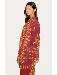 Brown Sheer Floral Long Sleeve Tie Front Top - 2