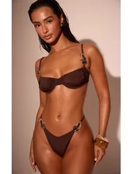 Chocolate Ring Trim Underwire Bikini Top - 5