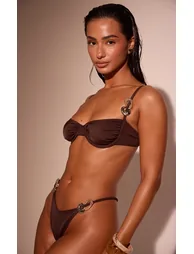 Chocolate Ring Trim Underwire Bikini Top - 1