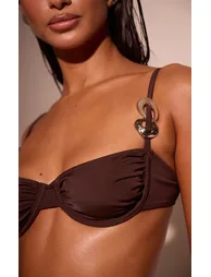 Chocolate Ring Trim Underwire Bikini Top - 3