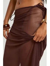 Sheer Mesh Maxi Beach Skirt - chocolate - 2