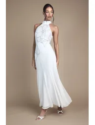 Embellished Maxi Wedding Dress With Godet Pleats