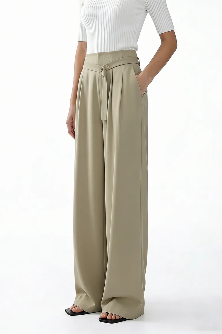 Belt Decorated Casual Pants - 1