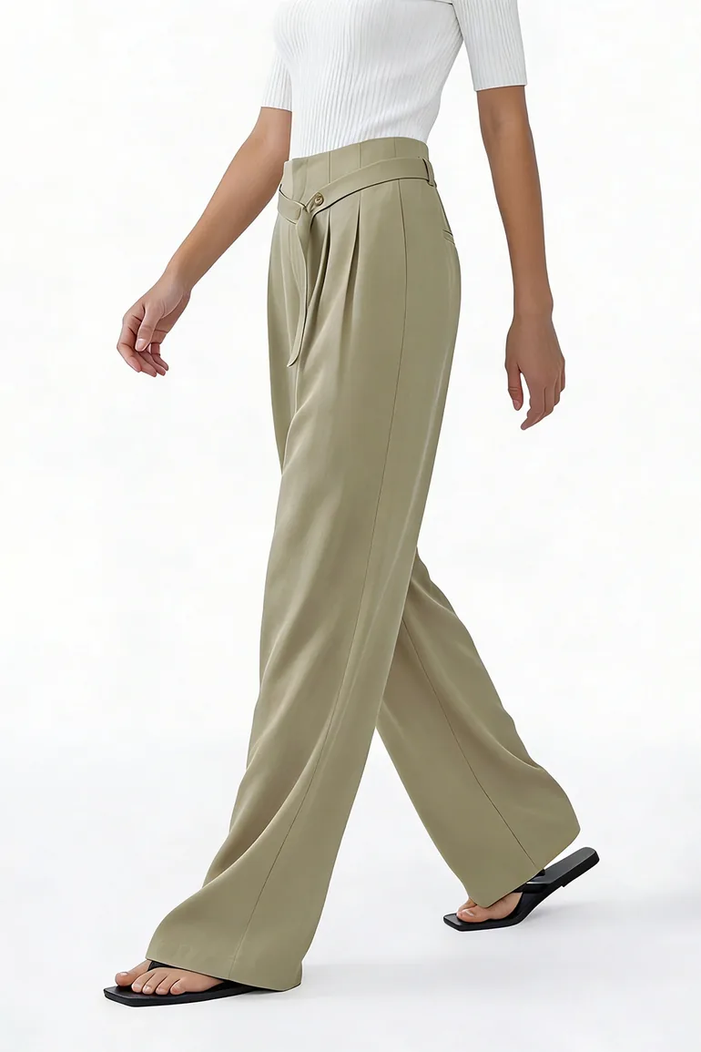 Belt Decorated Casual Pants - 4