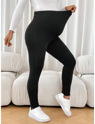 Women Solid Fleece-Lined Maternity Leggings - 2