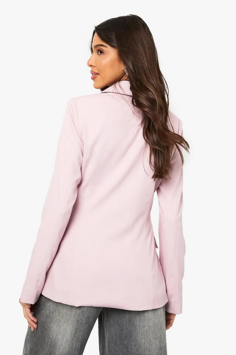 Tie Front Detail Fitted Blazer - pink - 1