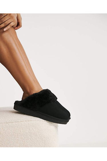 Faux Fur Lined Suede Mule Slipper ExWide