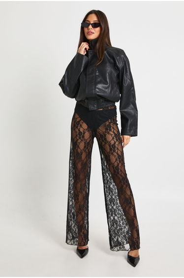 Lace Straight Leg Trouser - black