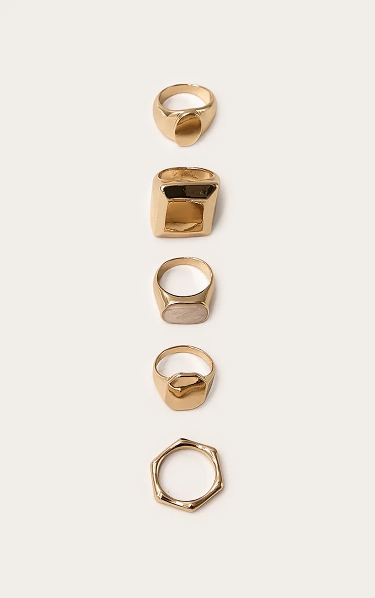 Gold Smooth Chunky Signet Ring Multi Pack - 1