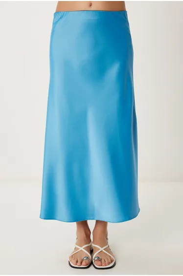 Women's Blue Satin Skirt