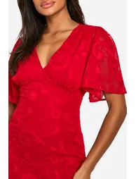 Jacquard Paisley Angel Sleeve Midaxi Dress - red - 3