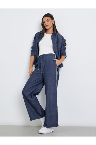Dark Blue Bomber Jacket with Stripes