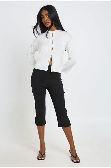Sheer Knit Lightweight Crew Neck Button Up Cardigan - cream