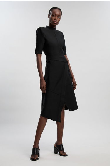Figure Form Bandage Asymmetric Knit Midi Dress