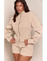 Shape Stone Textured High Neck Cinched Wasit Jacket Co-ord - 3