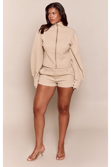 Shape Stone Textured High Neck Cinched Wasit Jacket Co-ord