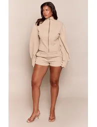 Shape Stone Textured High Neck Cinched Wasit Jacket Co-ord
