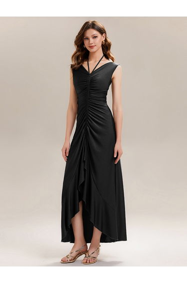 ever JILLIAN|Ruched Asymmetric Hemline High Stretch Evening Dress