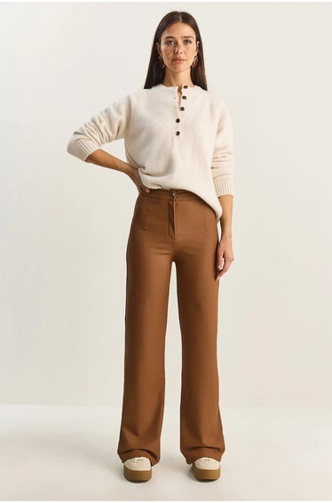 LUCCI High Waist Wide Leg Faux Leather Pants
