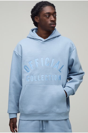 Heavyweight Embroidered Oversized Hoodie - dusty blue