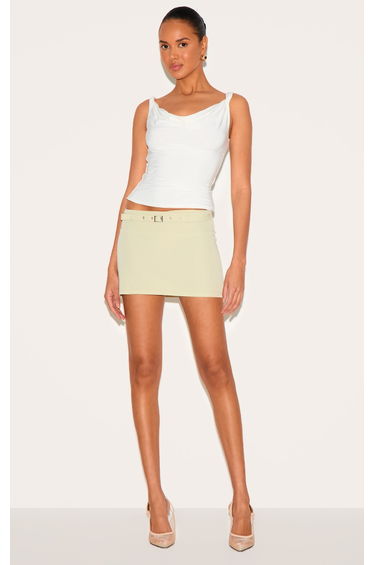 Sage Green Thin Belt Detail Tailored Mini Skirt