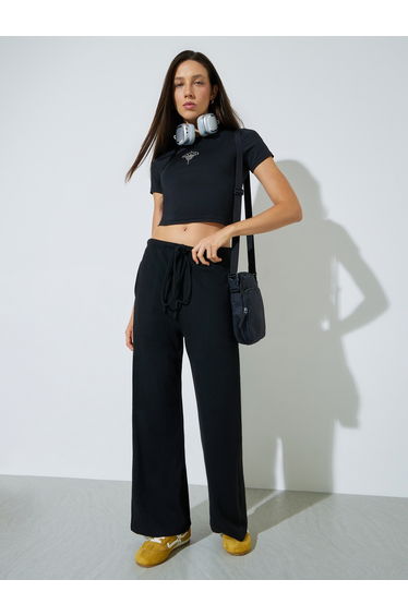 Black Wide Leg Pants with Side Pocket