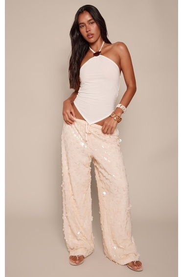 Lemon Sheer Disc Sequin Drawstring Wide Leg Trousers